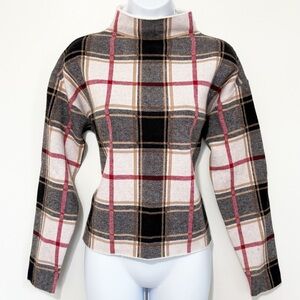 TAHARI Mock Neck Plaid Pullover Sweater Small